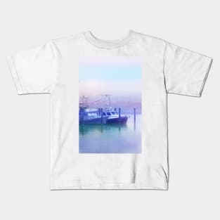 Moored Boats In the Early Morning Fog Kids T-Shirt